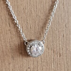 Sterling CZ Halo Necklace